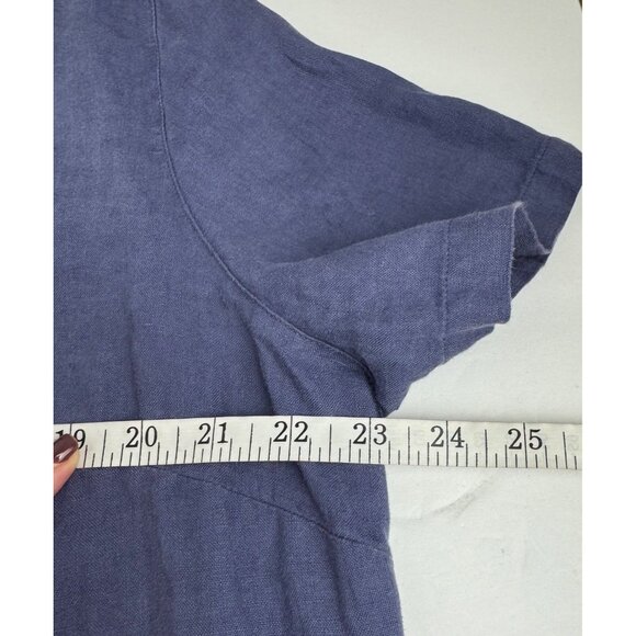 L.L. Bean Linen Blue Lightweight Button Up Blouse Top Short Sleeve Women Size LG - Picture 8 of 8